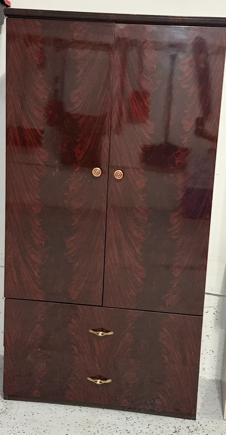 Vintage Burgundy Wardrobe with Drawers