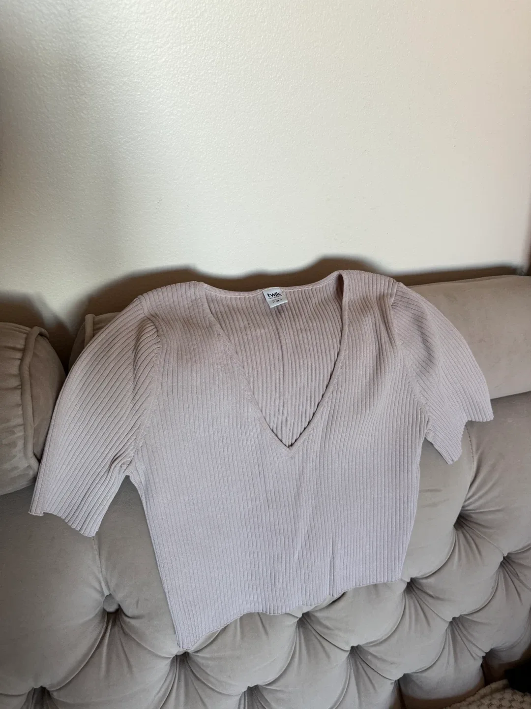 Ribbed V-Neck Top - Size S