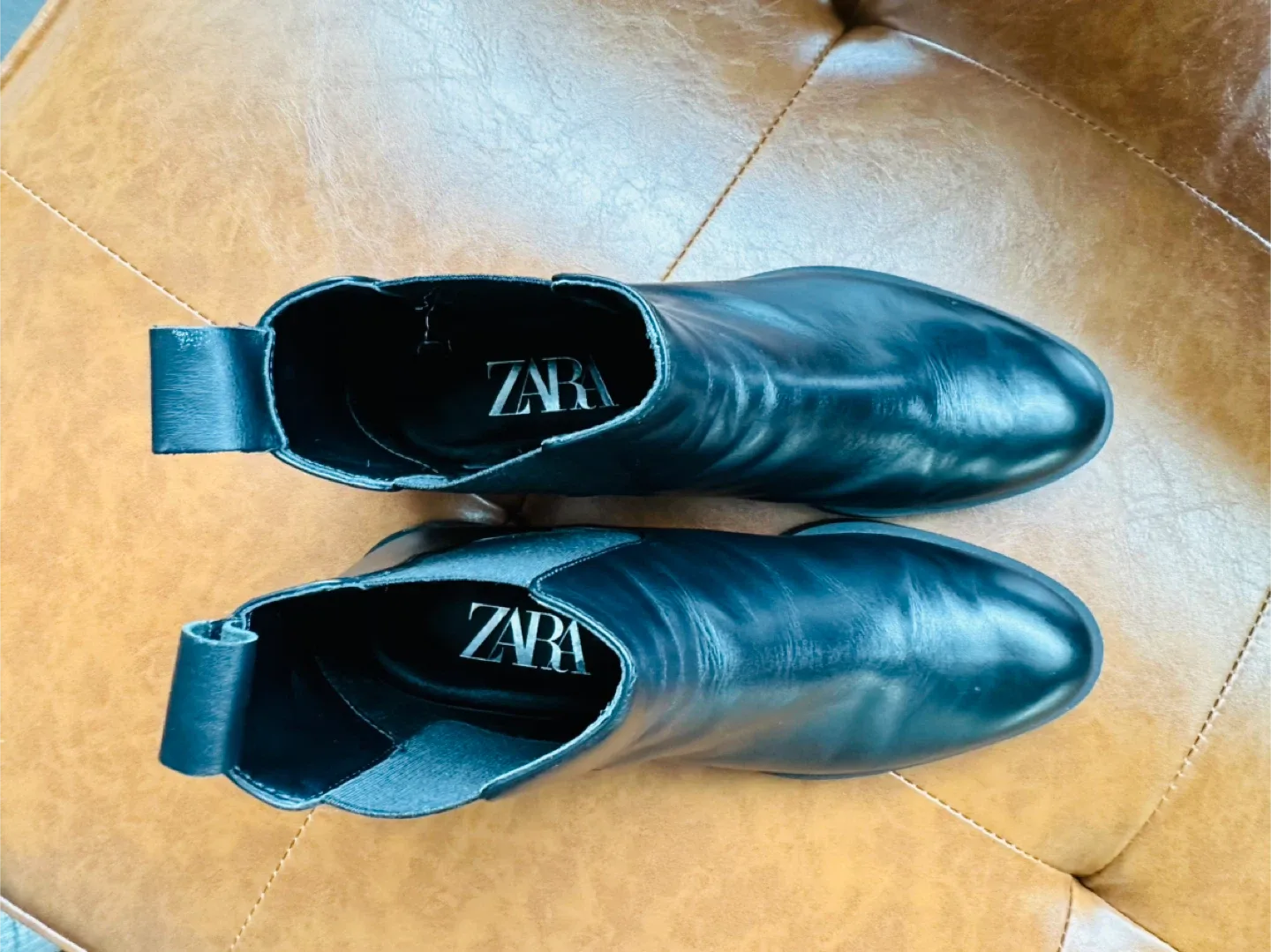 Zara Black LEATHER Ankle Boots, Size 8 - $40 image indicator(6)