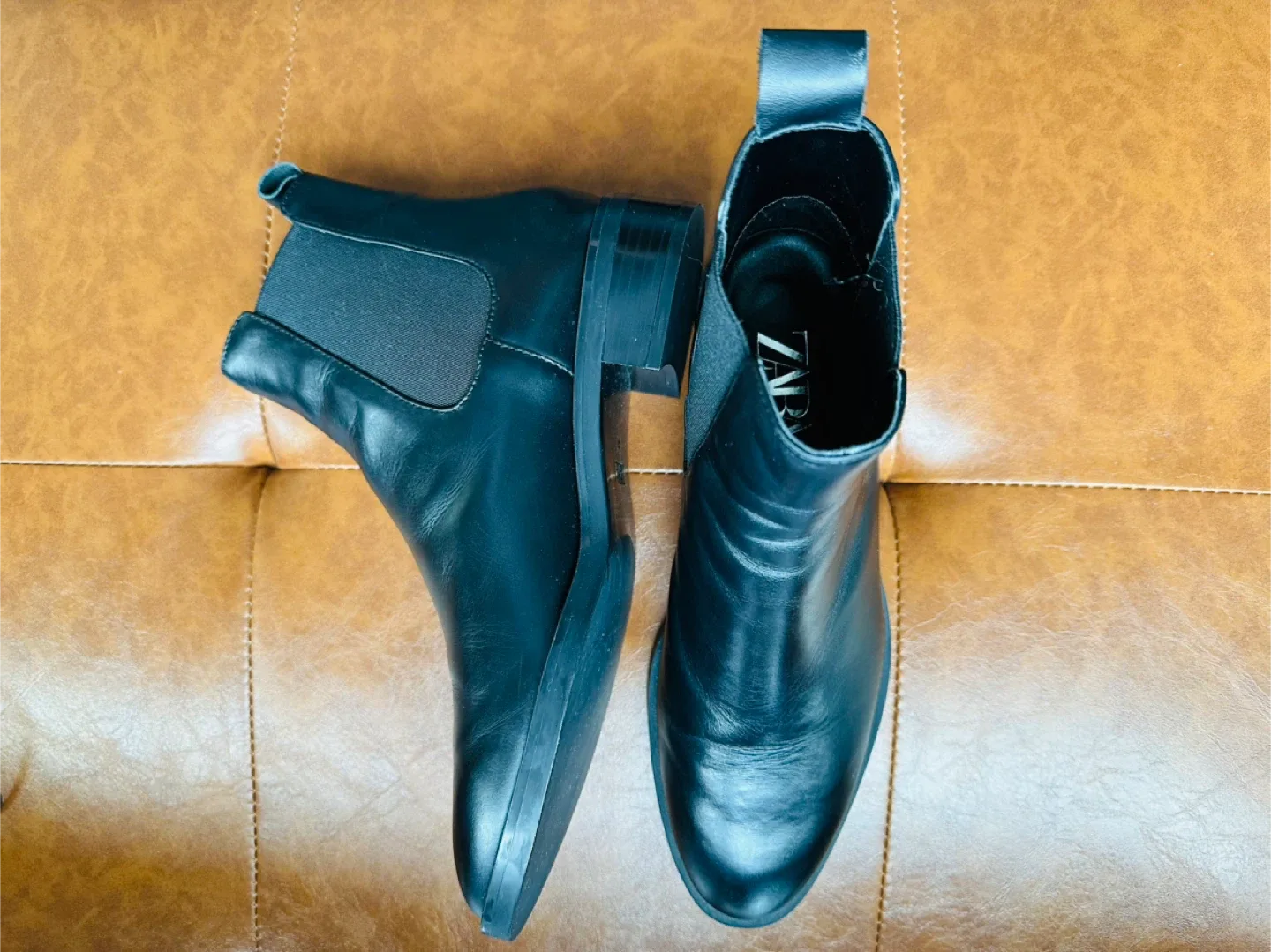 Zara Black LEATHER Ankle Boots, Size 8 - $40 image indicator(4)