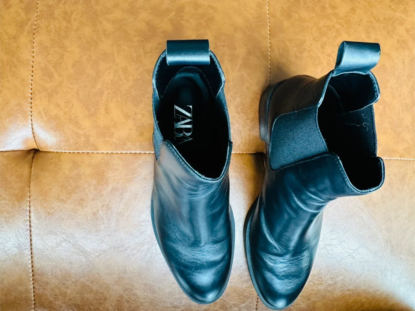 Zara Black LEATHER Ankle Boots, Size 8 - $40 image indicator(2)