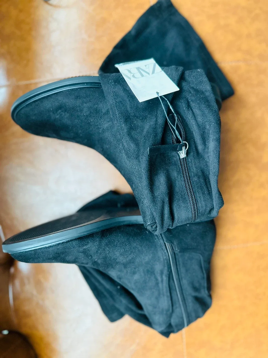 Zara Black Over-the-Knee SUEDE Boots - Size 8 image indicator(2)