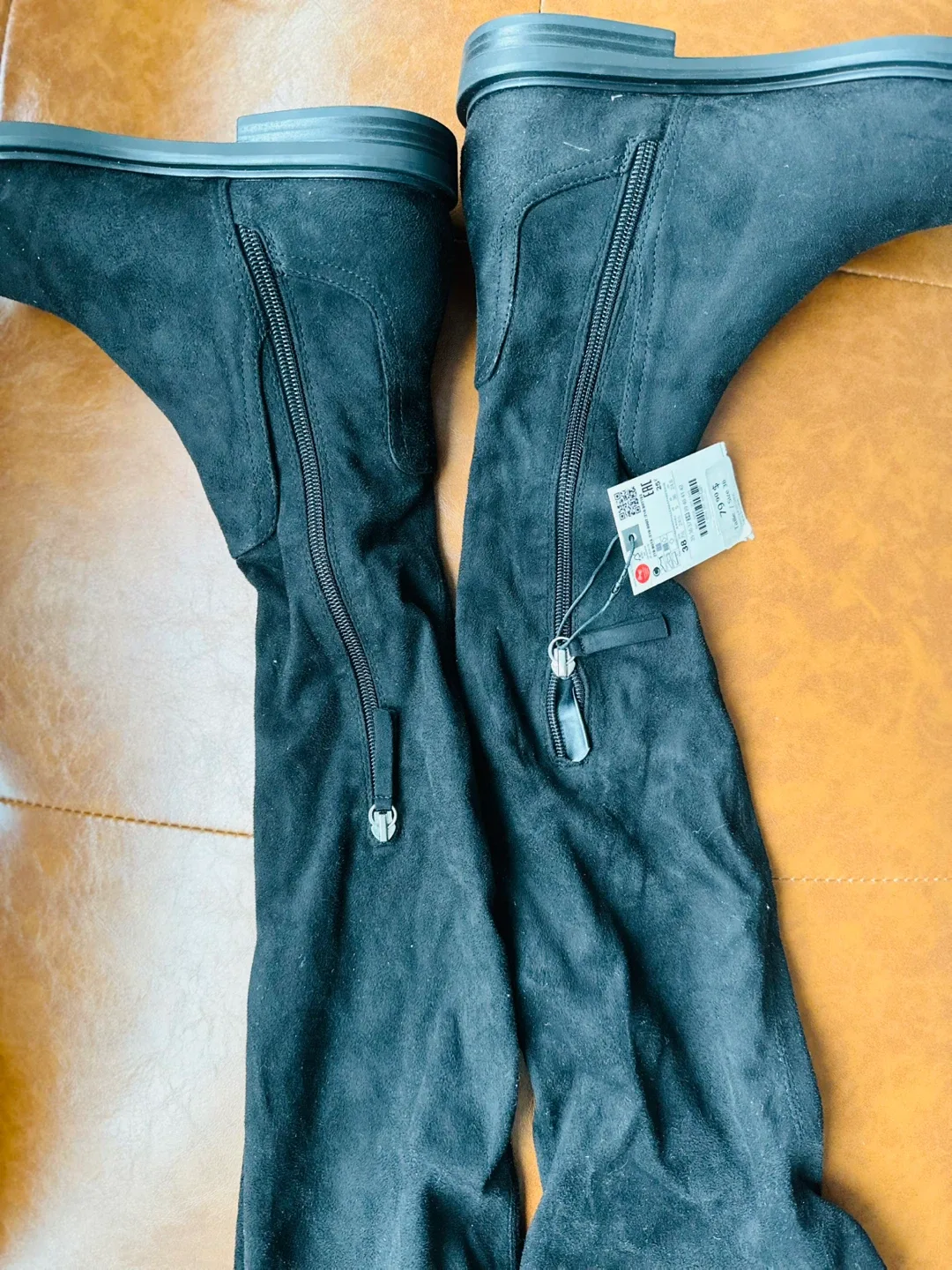 Zara Black Over-the-Knee SUEDE Boots - Size 8