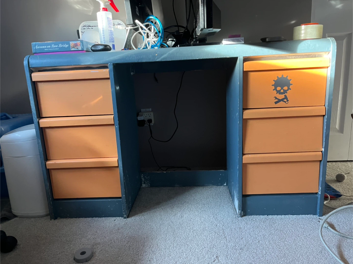 Free - Upcycled Blue & Orange Desk For Kids