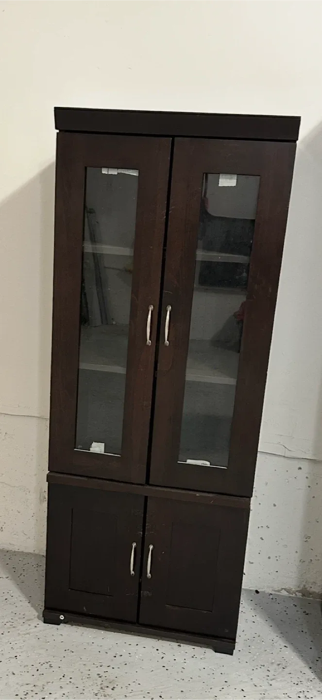 Dark Brown Glass Door Cabinet