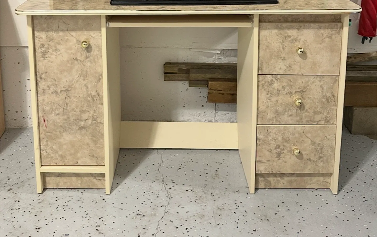 Vintage Beige Desk with Marble Pattern