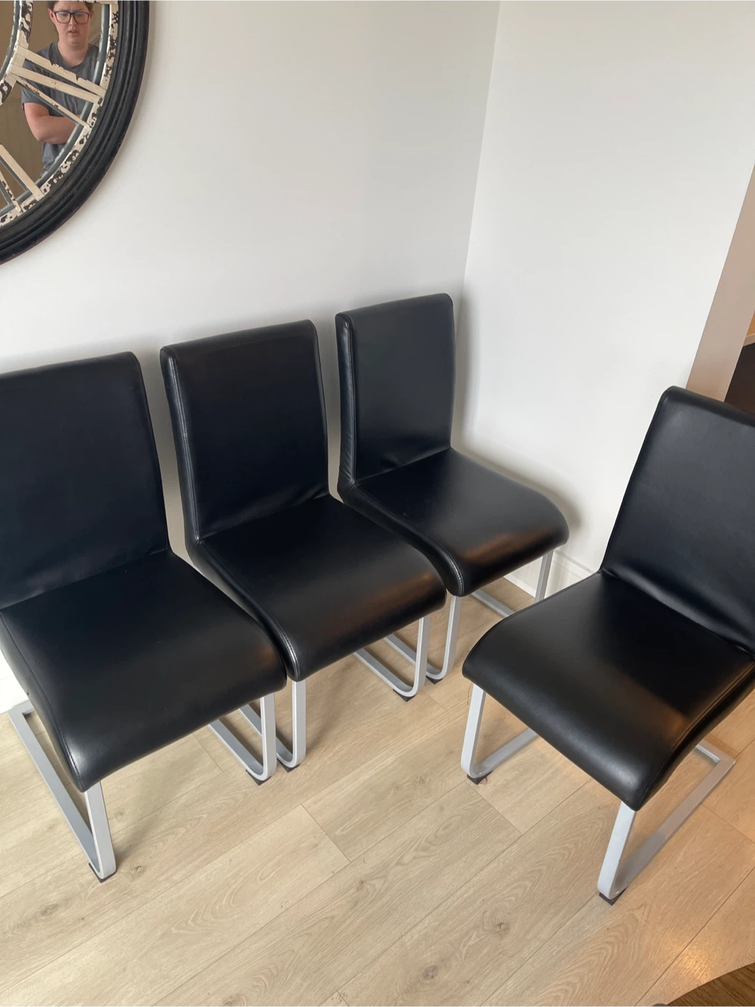 Set of 4 Black Leather Dining Chairs
