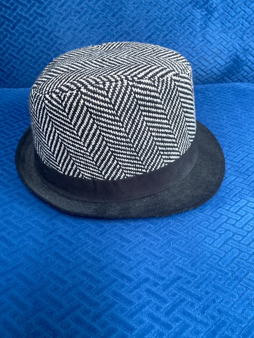 Black & White Herringbone Fedora Hat
