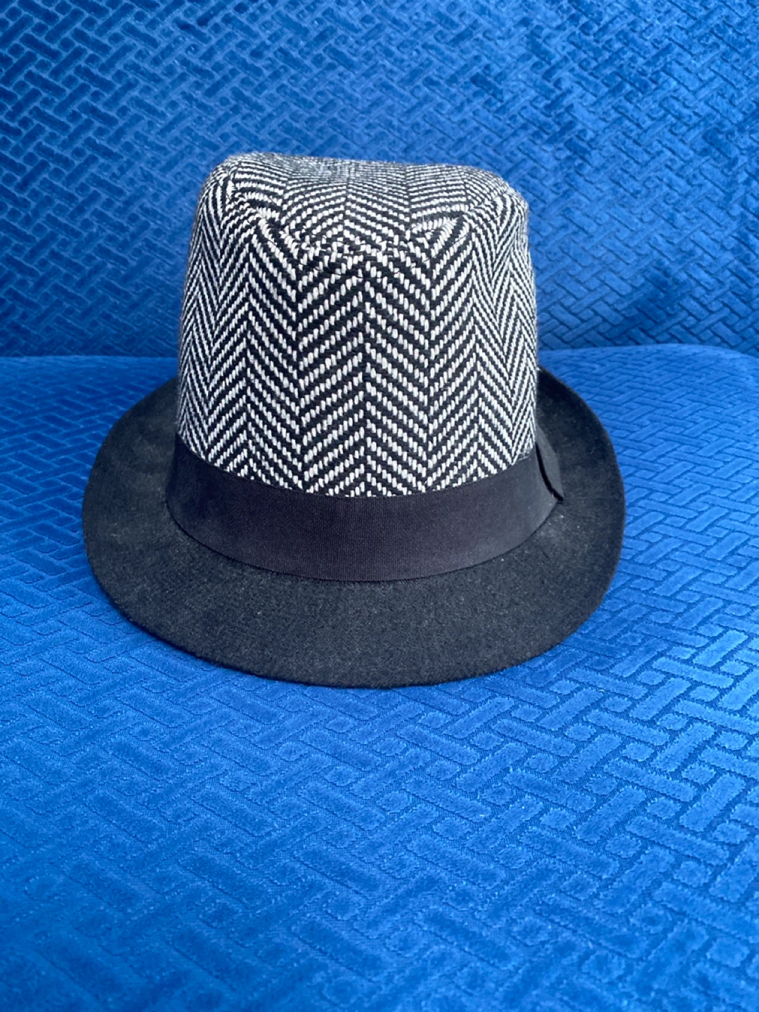 Black & White Herringbone Fedora Hat - photo 2
