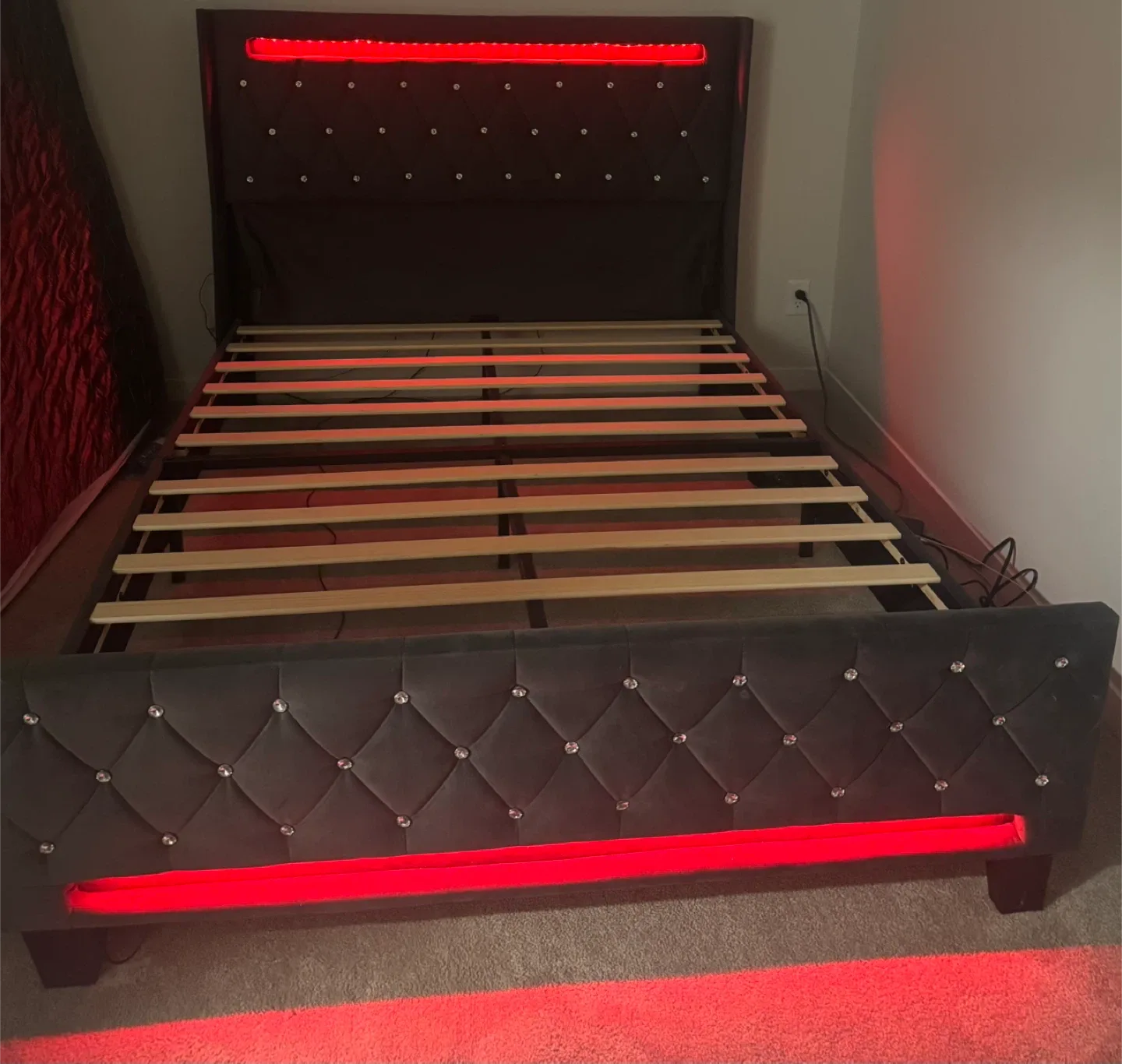 Bed Frame with LED Lights and USB Ports