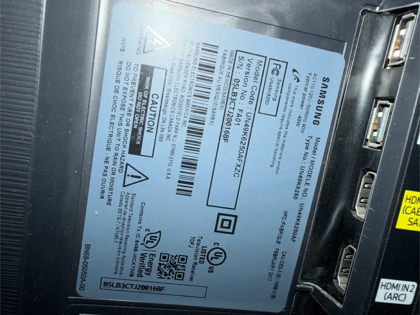 IS NOT TURN ON. Samsung 49" Curved TV image indicator(3)