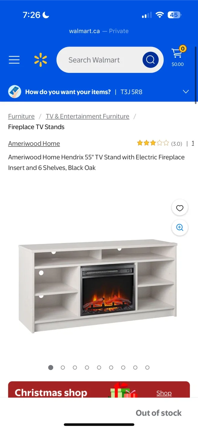 Ameriwood Home Hendrix 55" TV Stand with Fireplace