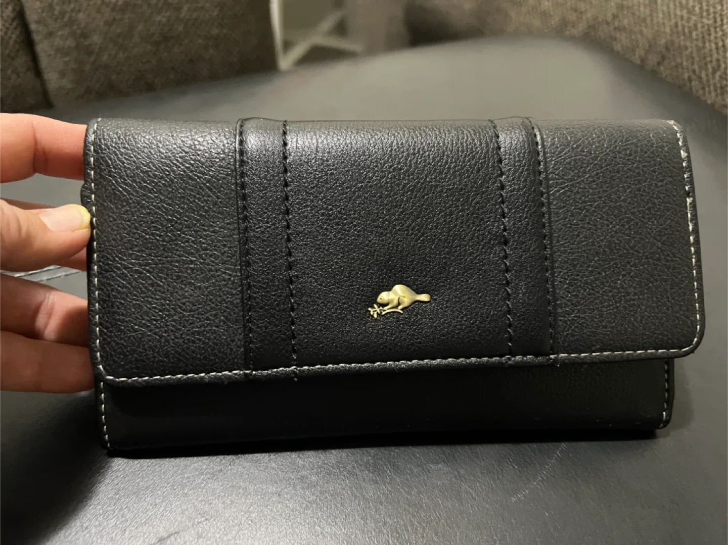 Roots Black Leather Tri-Fold Wallet