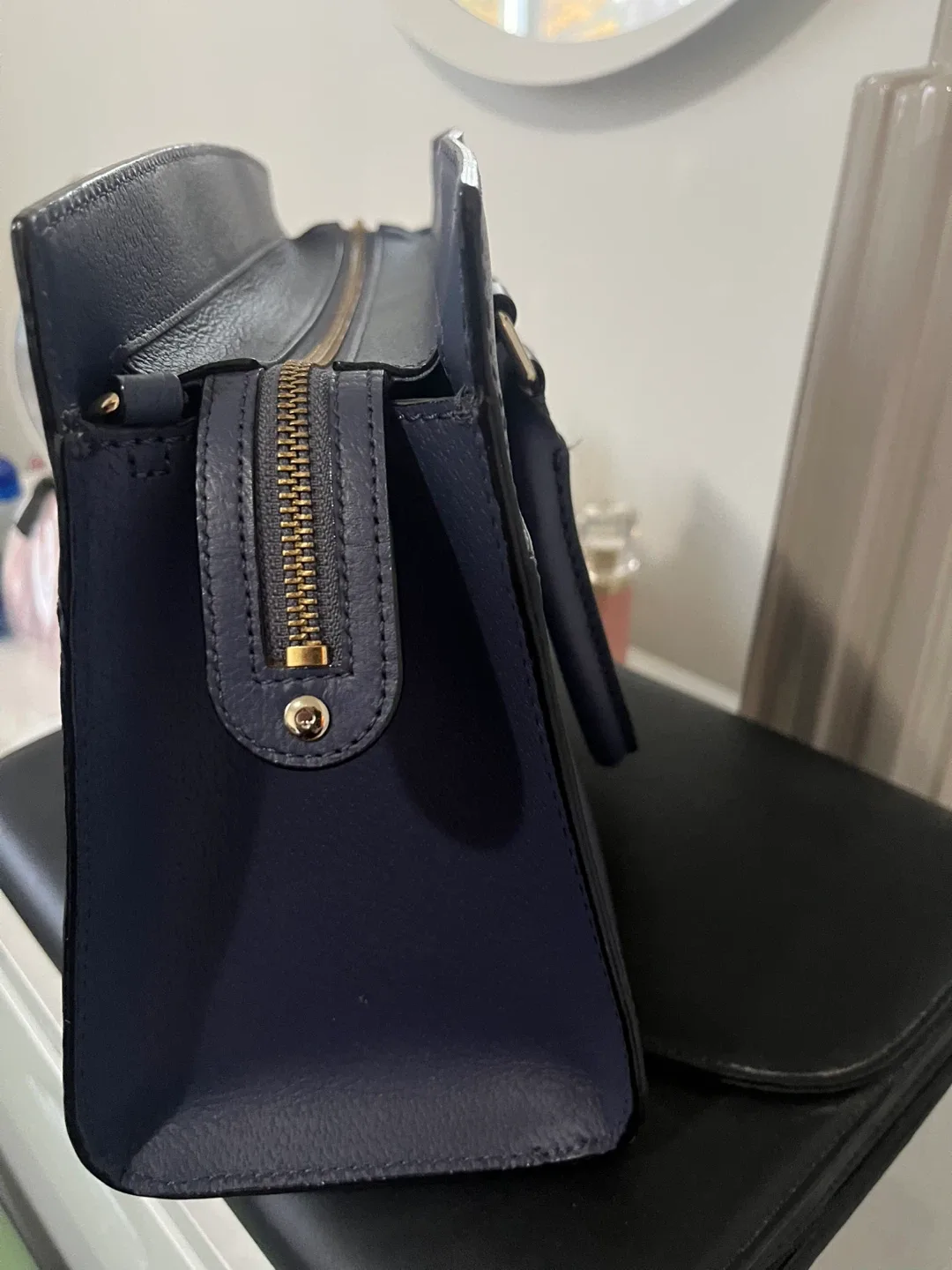 Kate Spade Navy Blue Leather Tote Bag image indicator(2)