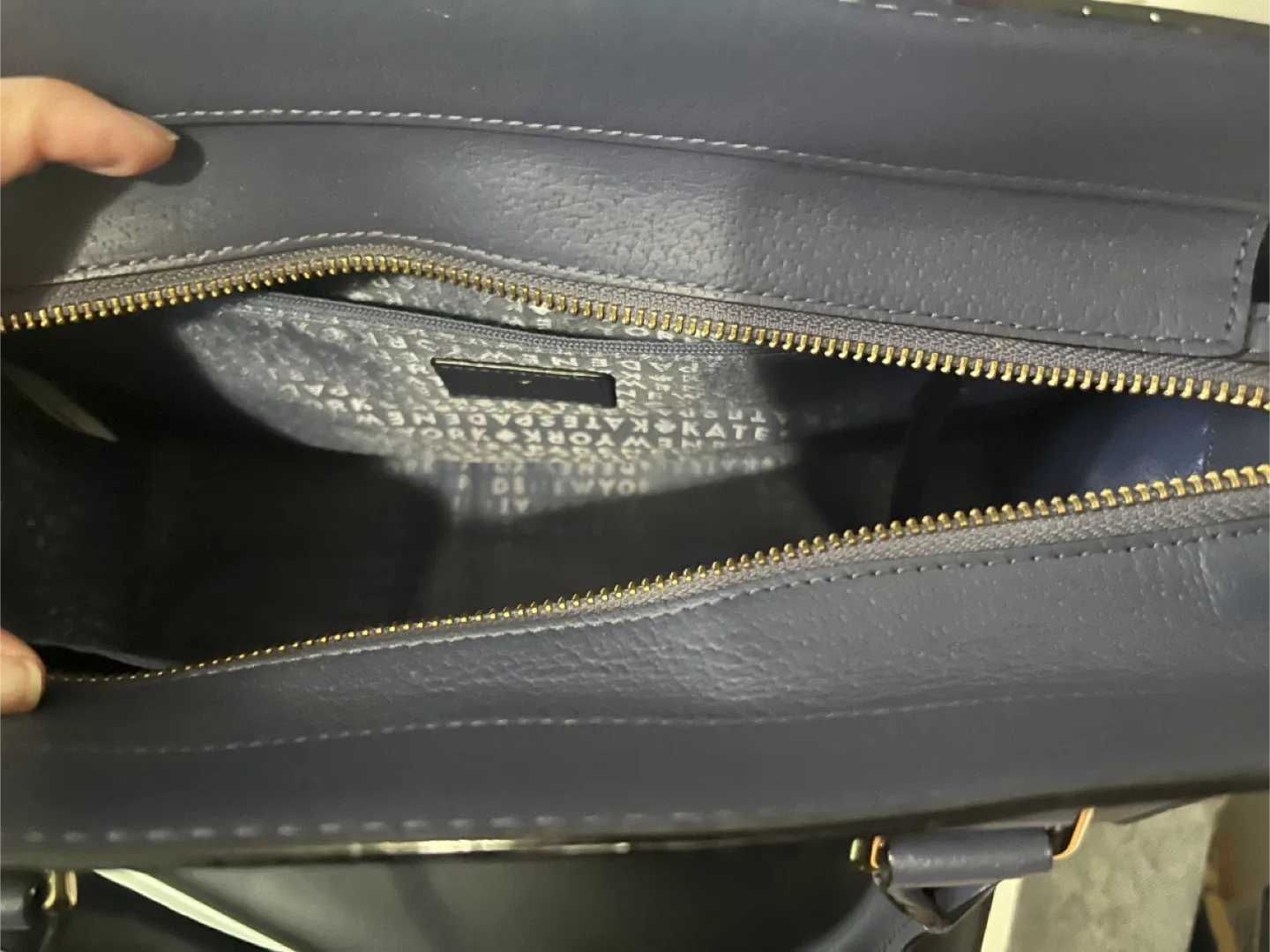 Kate Spade Navy Blue Leather Tote Bag image indicator(4)
