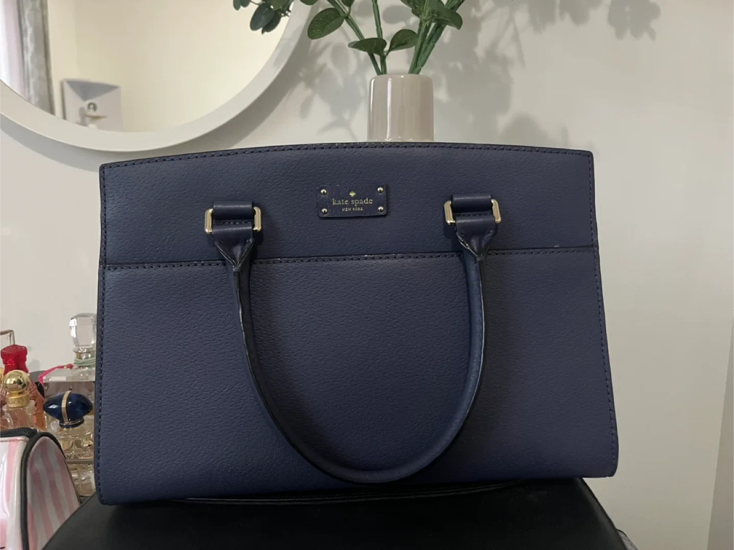 Kate Spade Navy Blue Leather Tote Bag