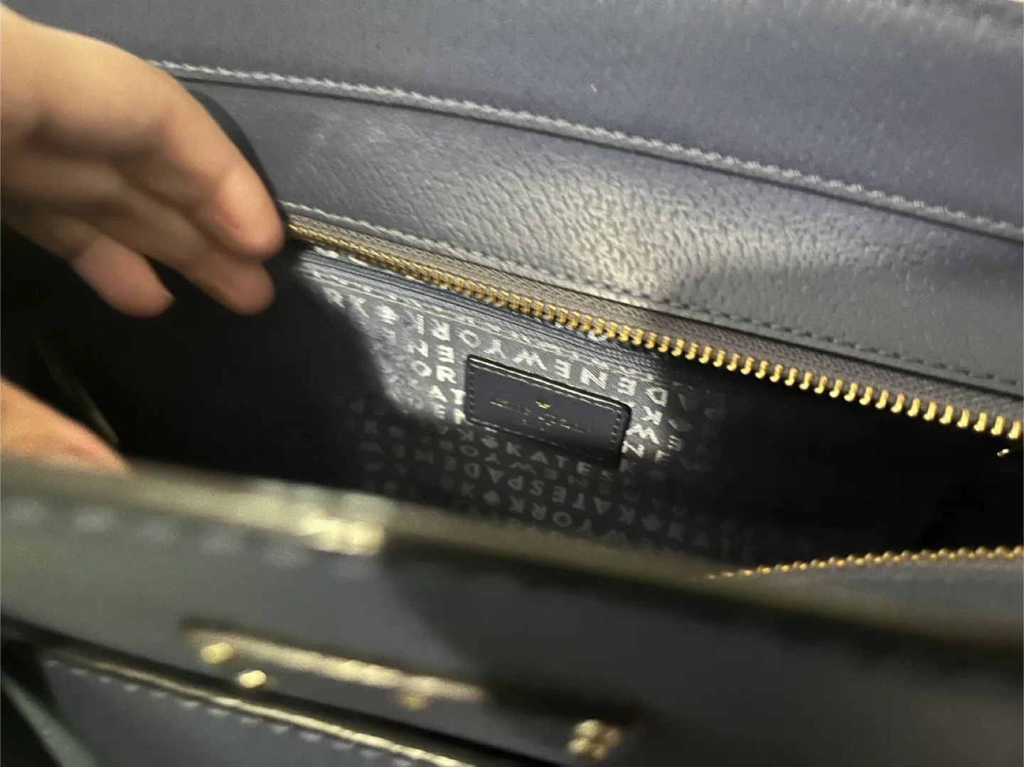 Kate Spade Navy Blue Leather Tote Bag image indicator(3)