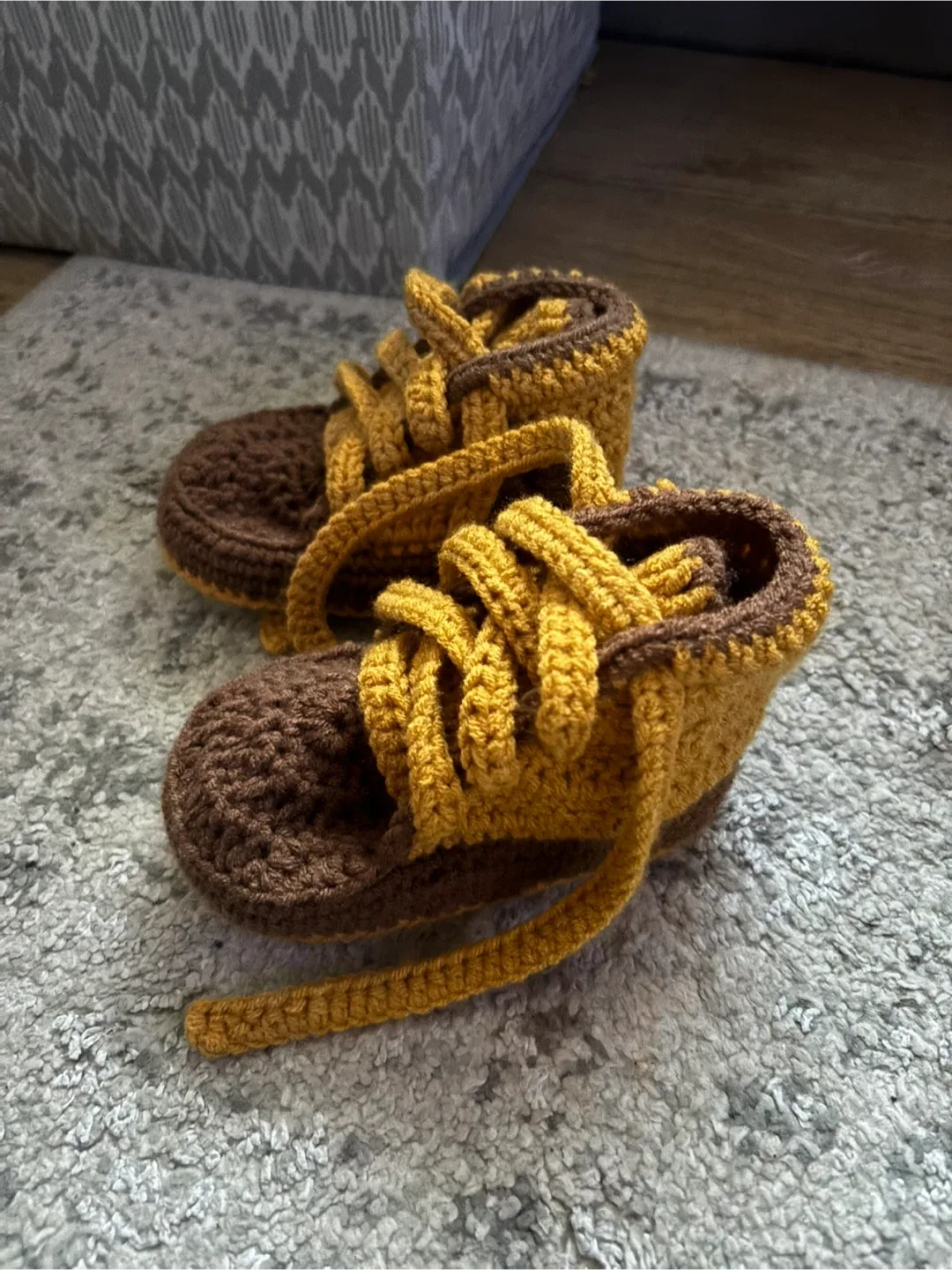 Handmade Crochet Baby Booties - Brown & Yellow image indicator(2)
