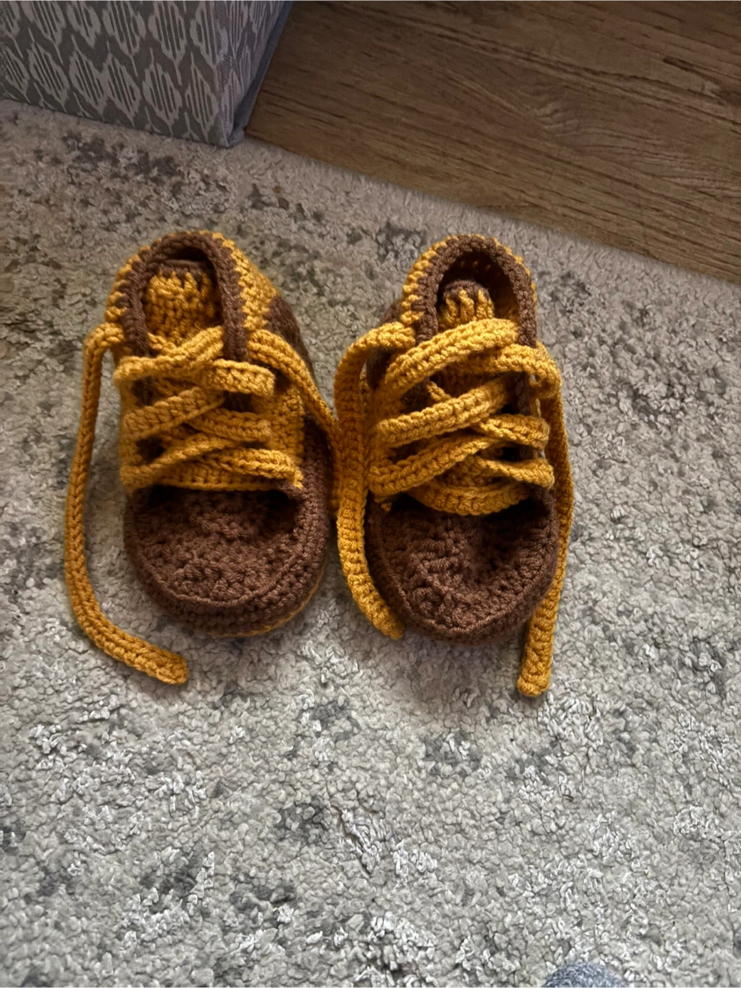 Handmade Crochet Baby Booties - Brown & Yellow