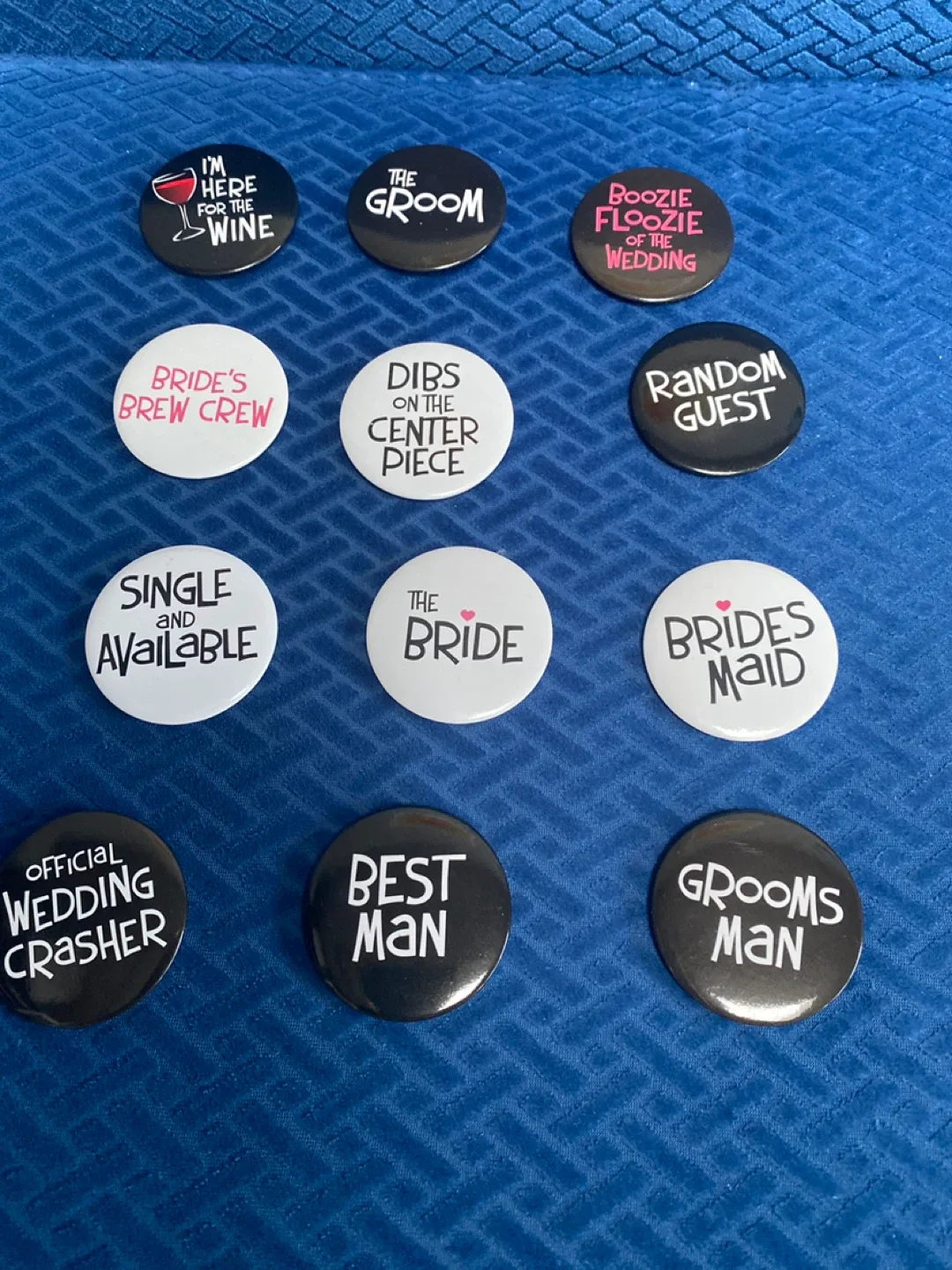 Wedding Party Button Pin Collection