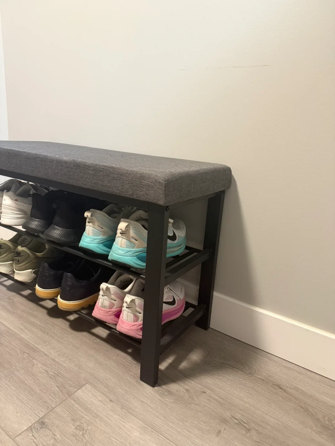 Upholstered Shoe Rack Bench - Grey image indicator(2)