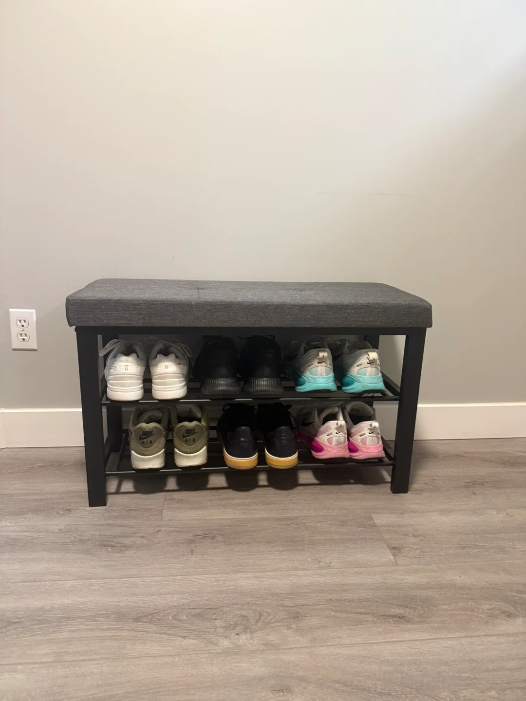 Upholstered Shoe Rack Bench - Grey