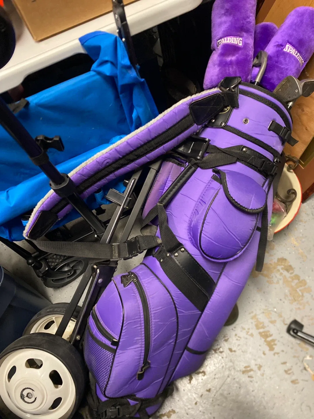 Mitsushiba Golf Bag with a cart and clubs