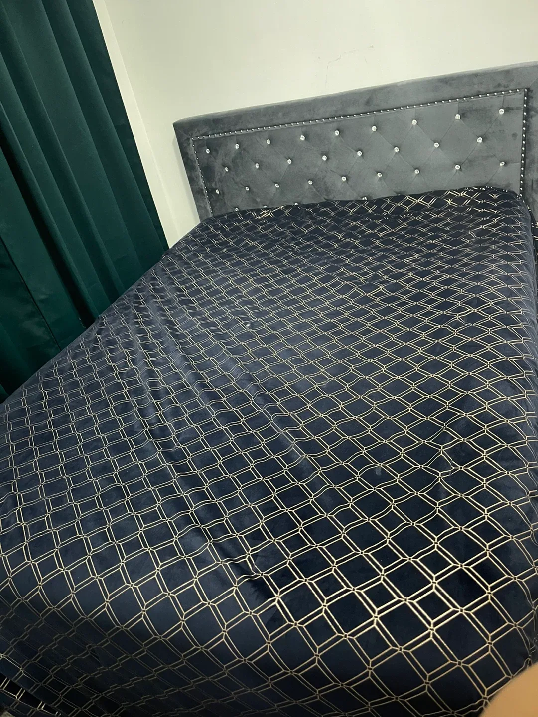 Upholstered Bed Frame with Headboard - Grey