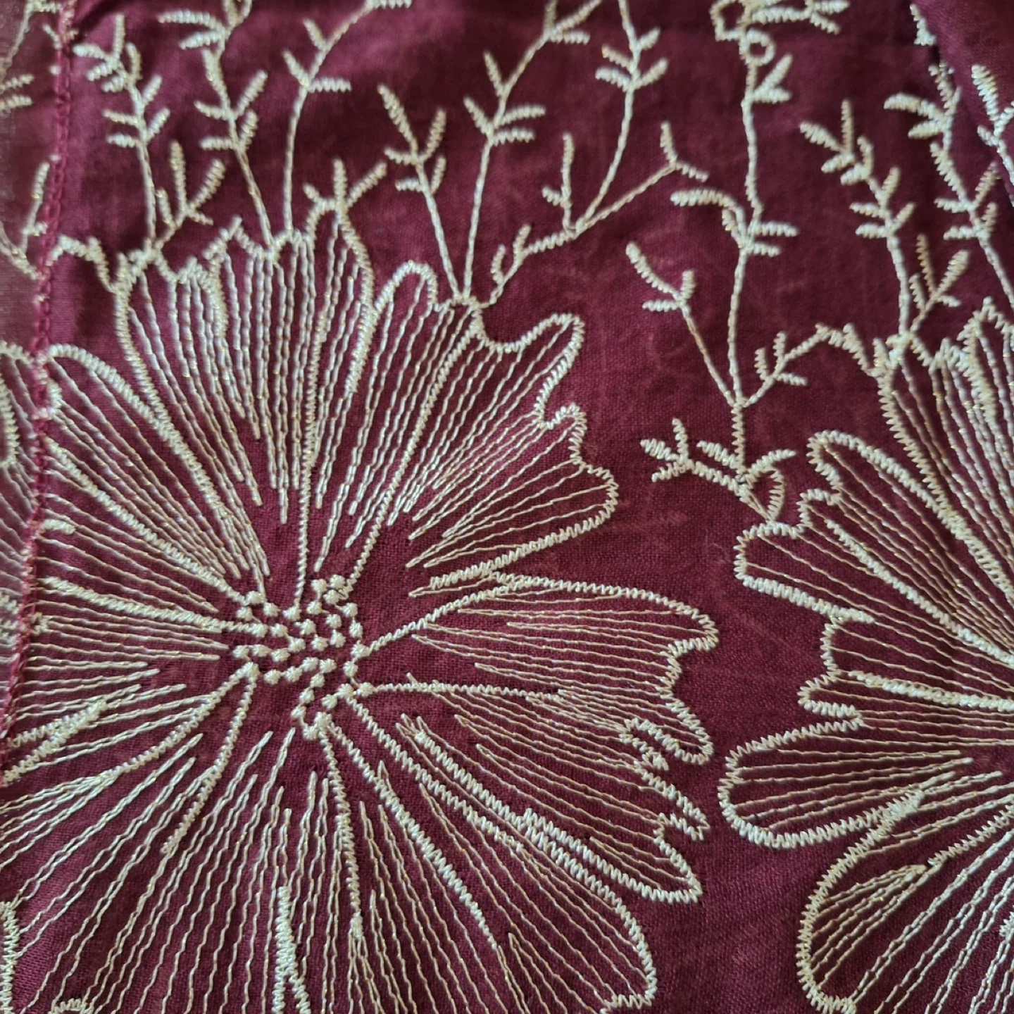 Burgundy Floral Embroidered Scarf - photo 3