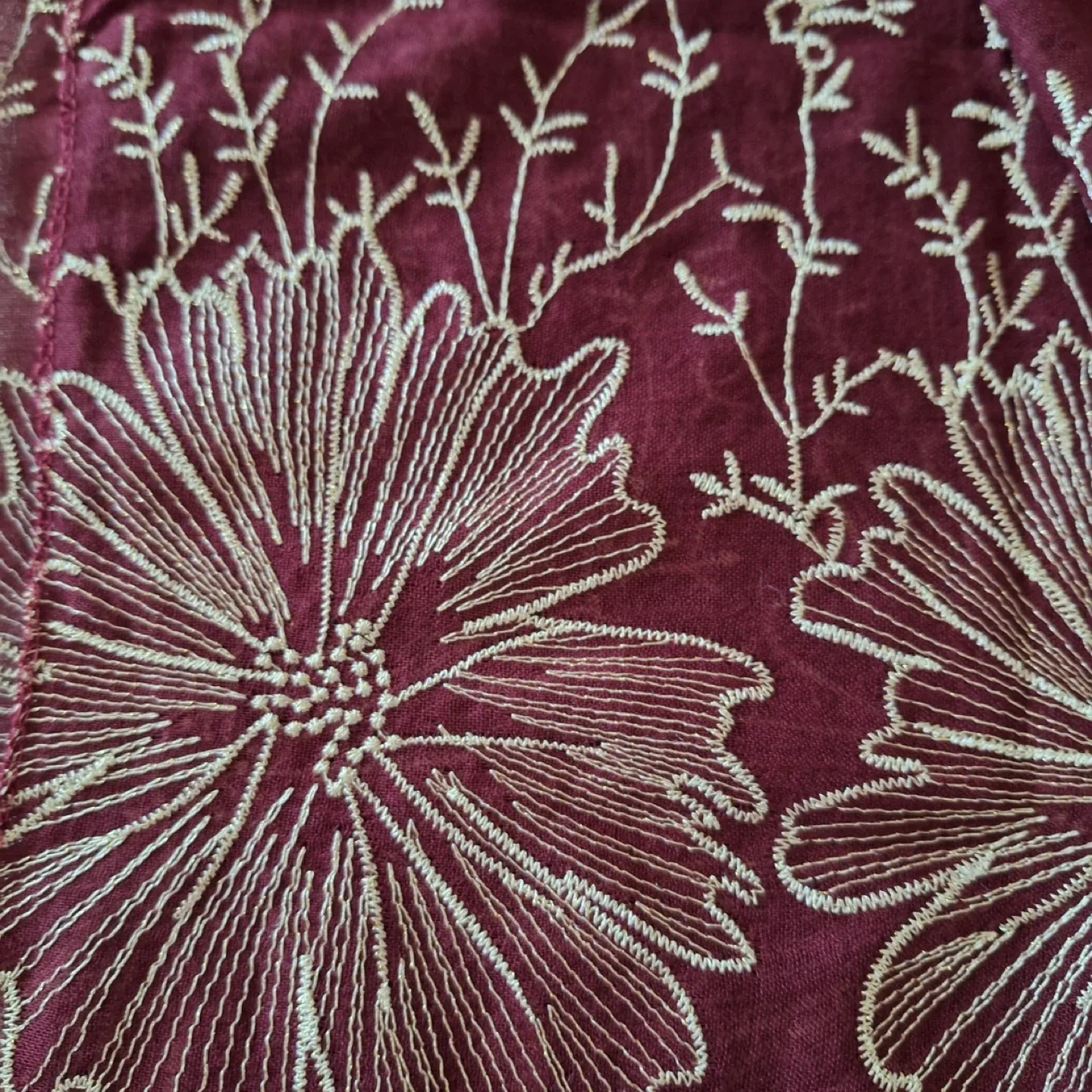 Burgundy Floral Embroidered Scarf image indicator(3)