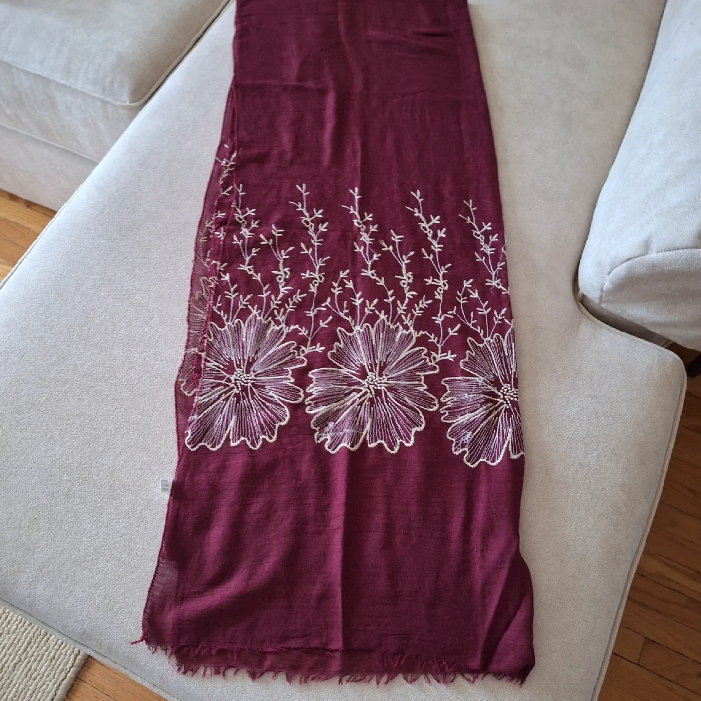 Burgundy Floral Embroidered Scarf