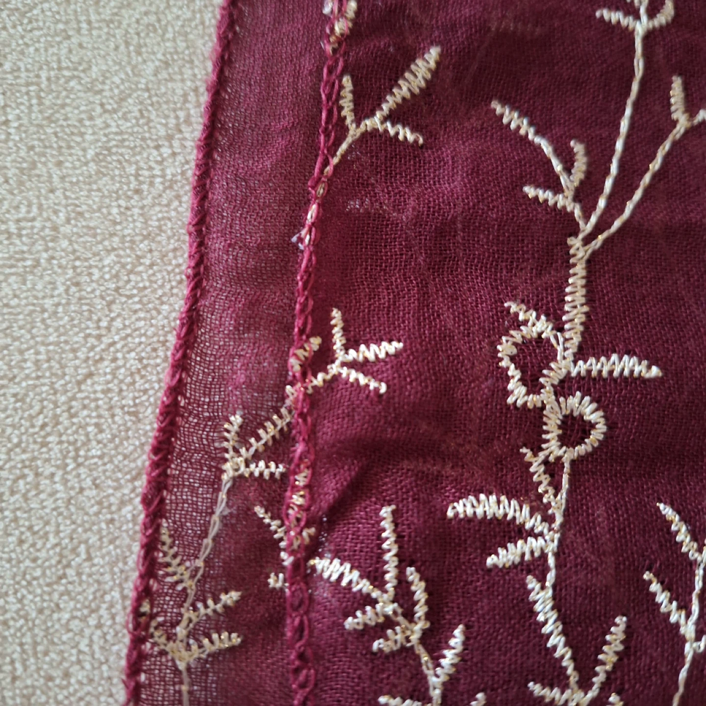 Burgundy Floral Embroidered Scarf - photo 4