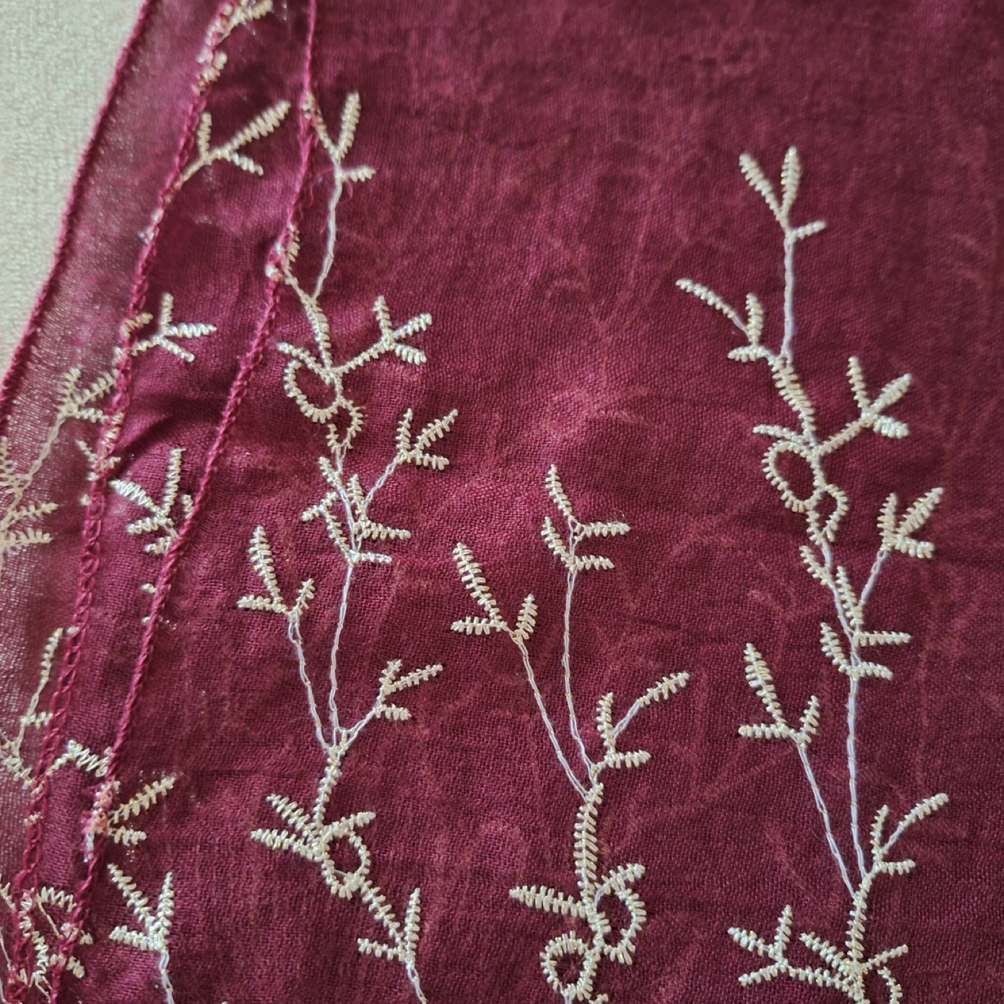 Burgundy Floral Embroidered Scarf - photo 2