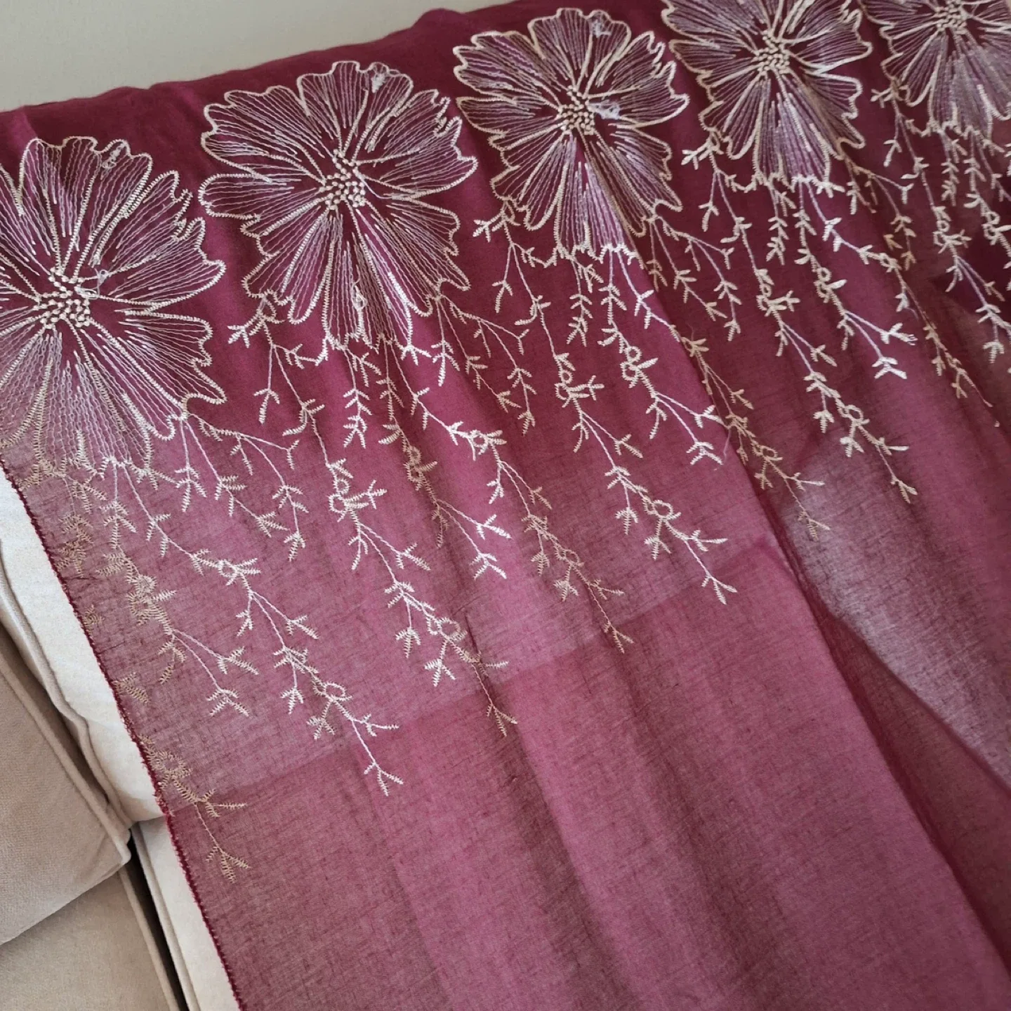 Burgundy Floral Embroidered Scarf image indicator(7)