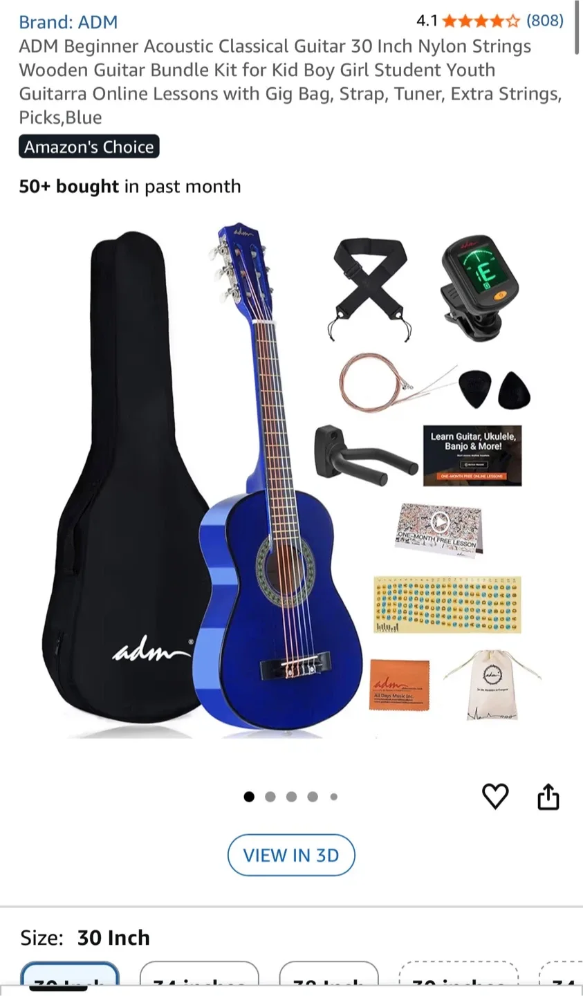 New ADM 30 Inch Blue Acoustic Guitar Bundle image indicator(5)