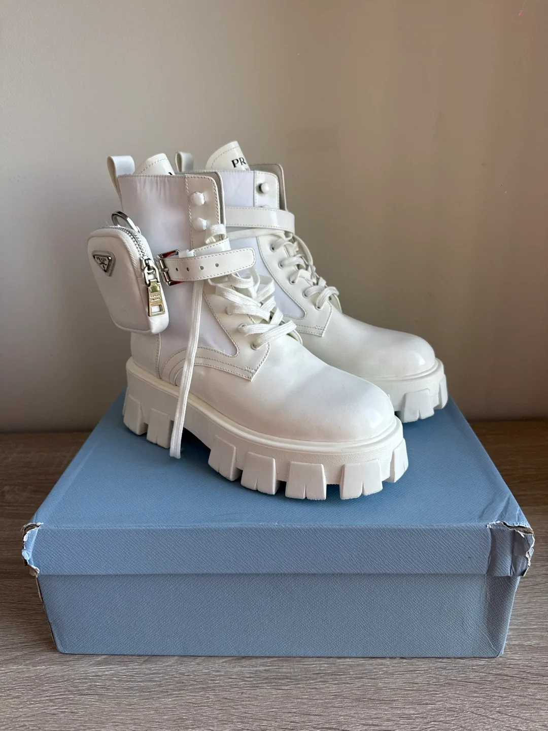 1:2 Prada White Boots with Pouch size 8.5-9