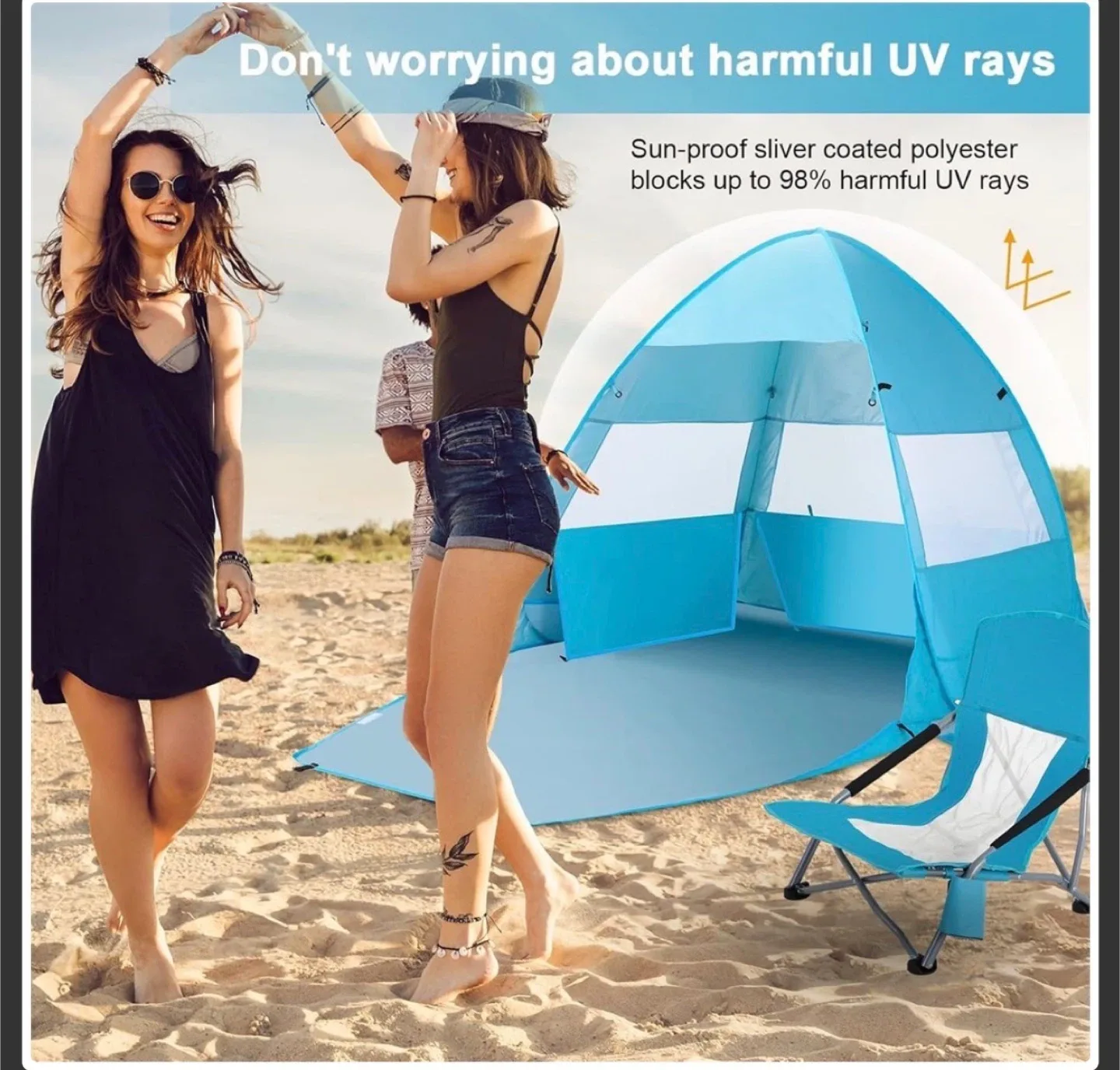 New! 3-Person Beach Tent And Chair - Blue image indicator(4)
