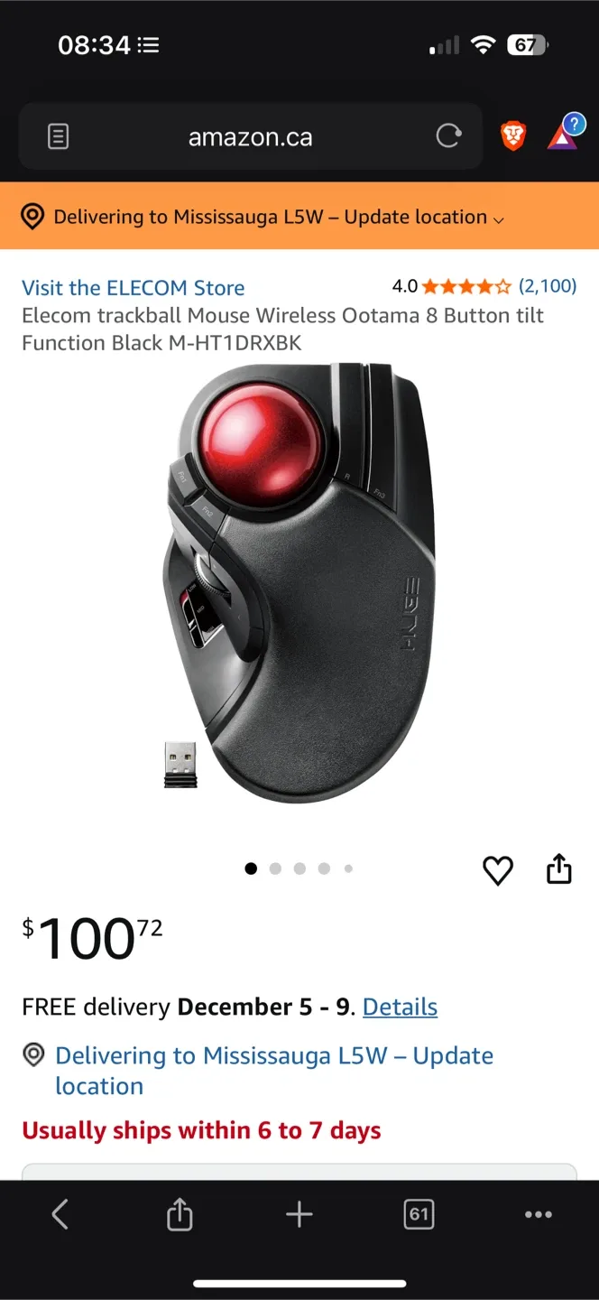 *New* $115 Elecom Huge Trackball Mouse Wireless 8-Button Black image indicator(2)