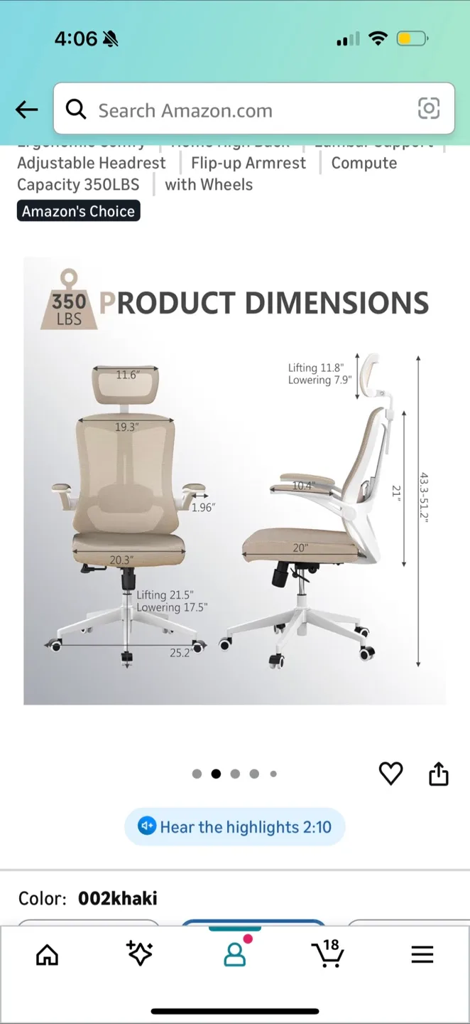 Ergonomic Office Chair - Khaki image indicator(2)