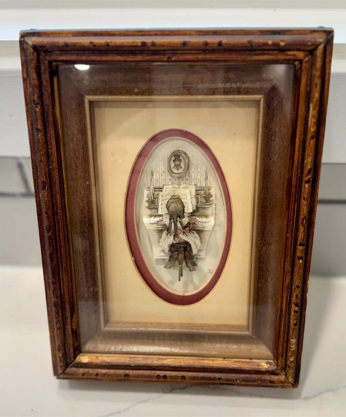 Paper Tole Framed Picture - Woman Playing Piano