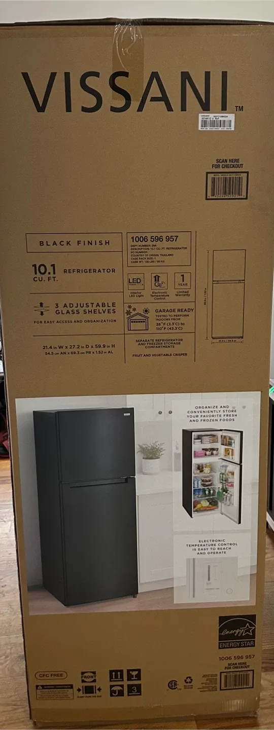 Vissani 10.1 cu. ft. Black Refrigerator - NEW