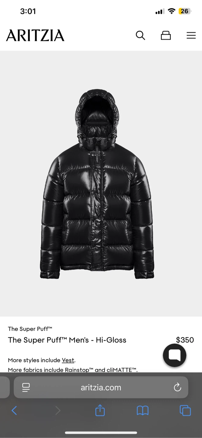 Brand New Aritzia The Super Puff Men's Hi-Gloss