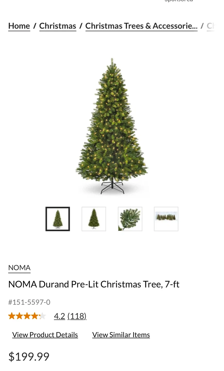 NOMA 7' Durand Pre-lit Christmas Tree + Ornaments
