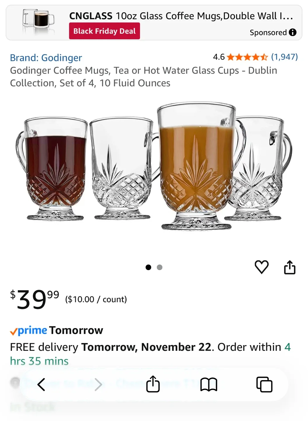Godinger Dublin Collection Glass Coffee Mug image indicator(3)