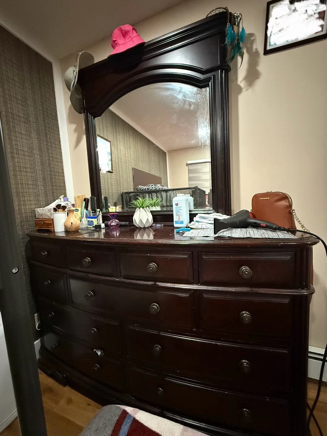 Dark Wood Dresser with Mirror image indicator(5)