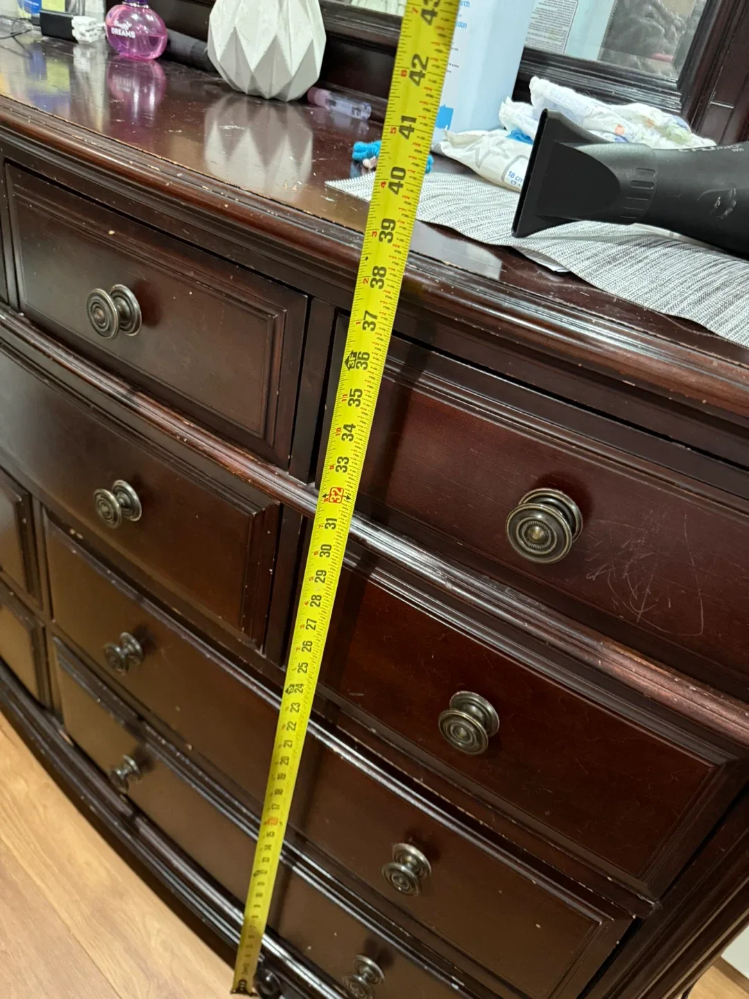 Dark Wood Dresser with Mirror image indicator(6)