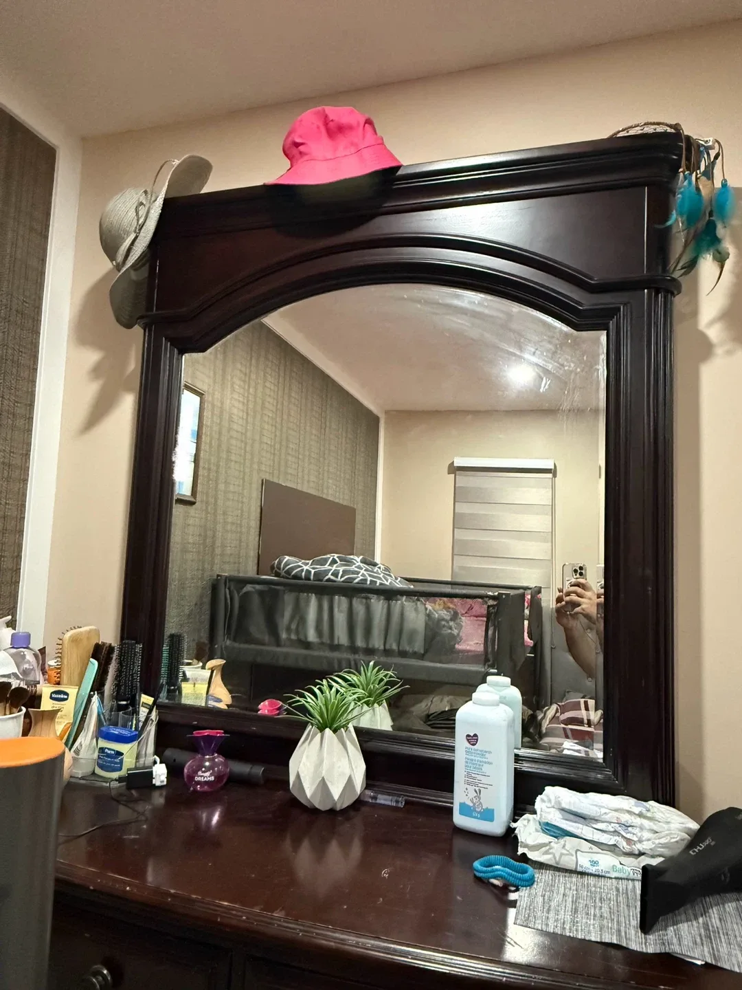 Dark Wood Dresser with Mirror image indicator(3)