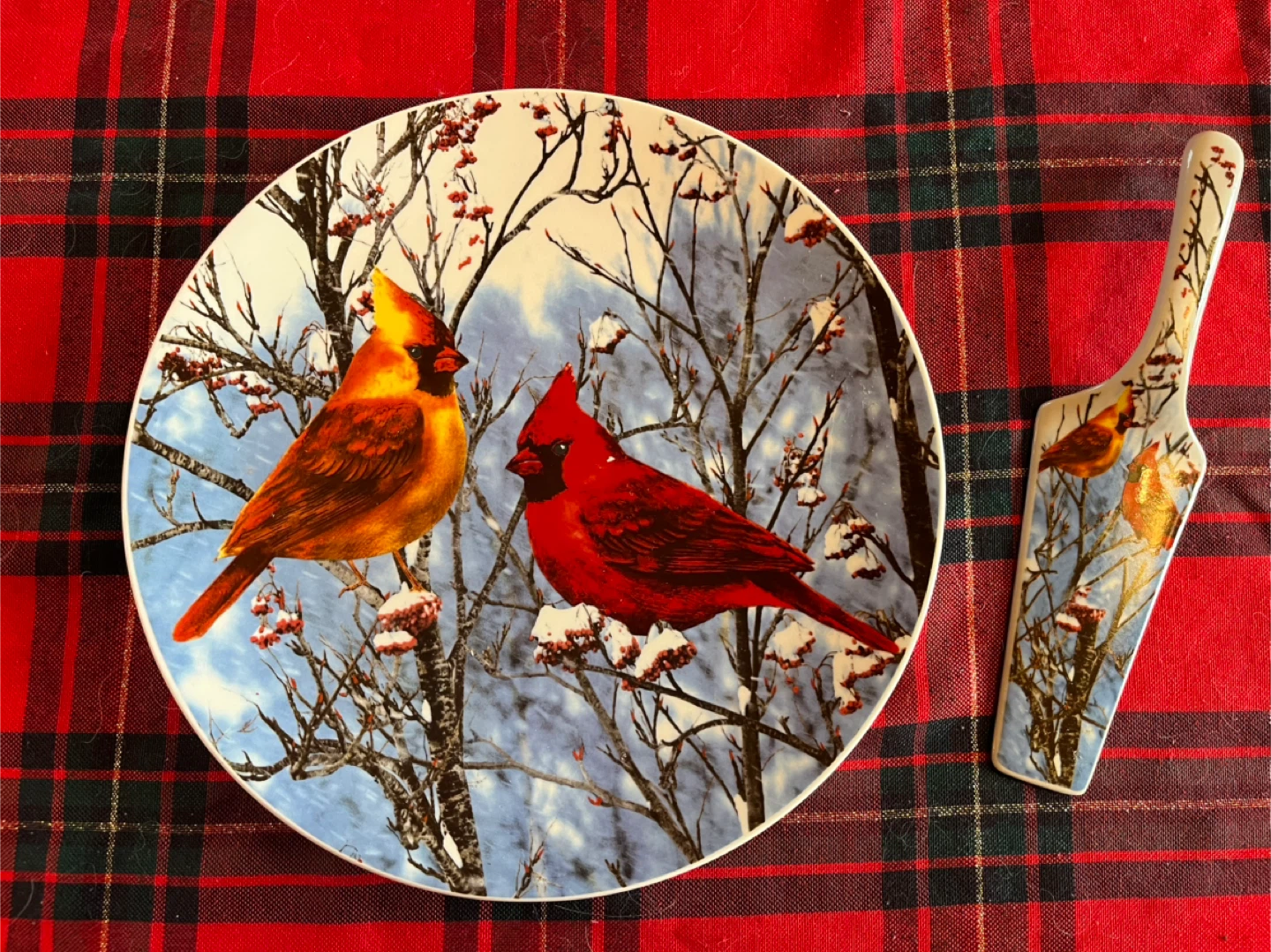 Ceramic Platter and Cake Server, Cardinals