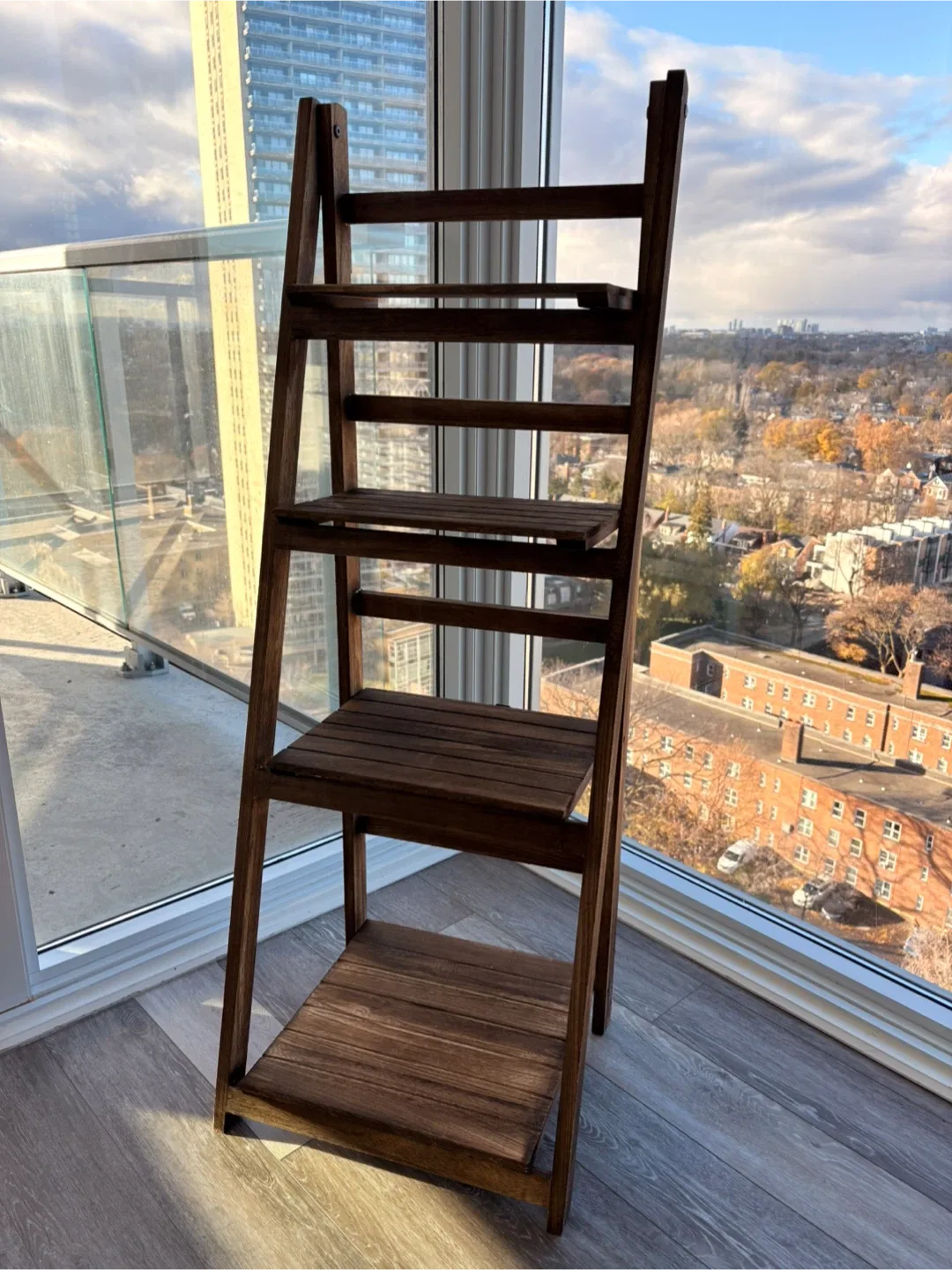 Folding Ladder Shelf - Dark Brown Wood