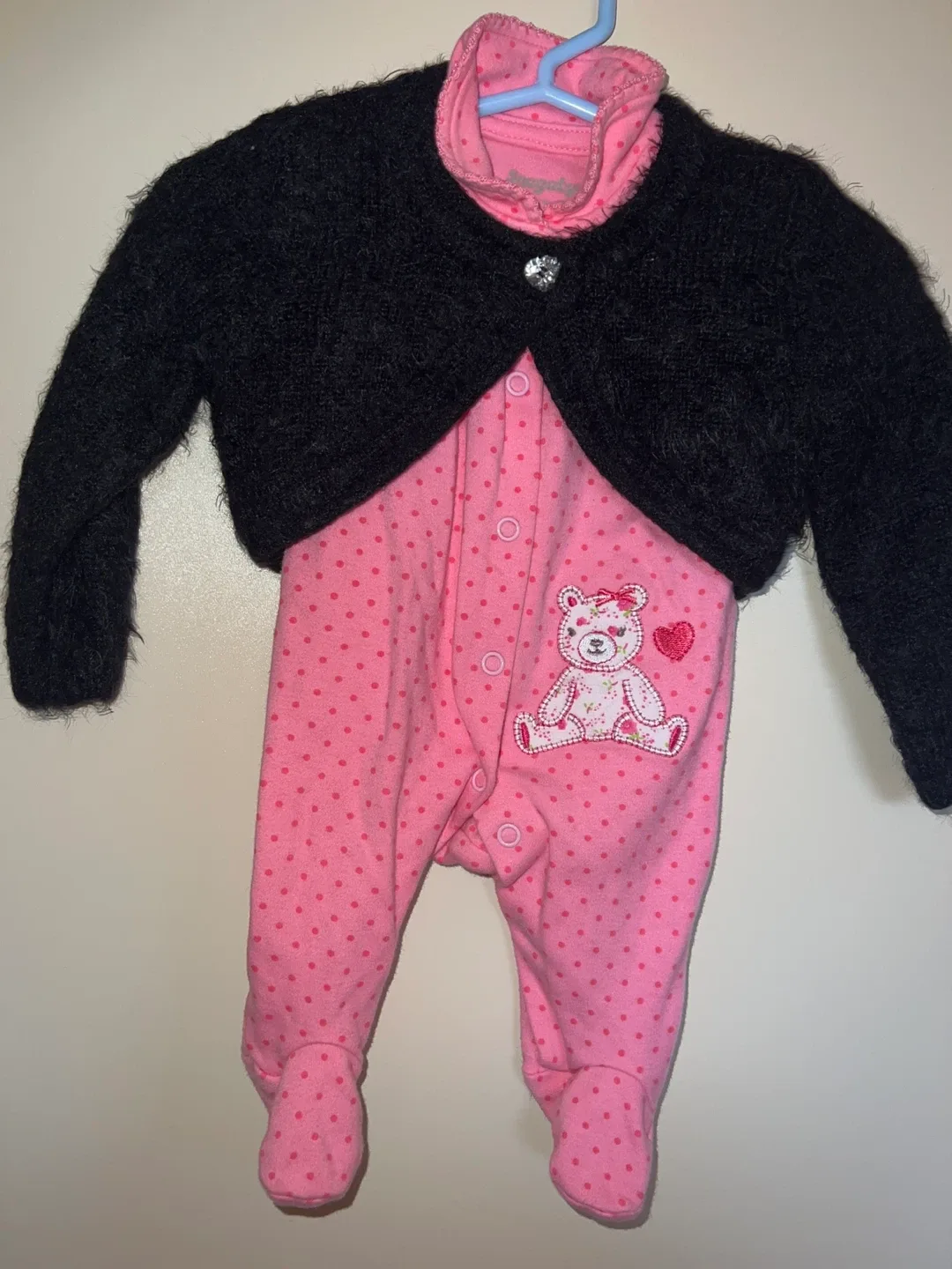 Baby Outfit - Pink Onesie & Black Sweater